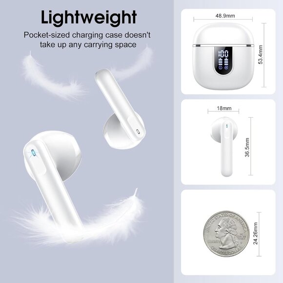 Yellow Wireless Earbuds 5.4 HiFi Stereo‎ ENC Mic IP7 Waterproof + LED Display - Picture 6 of 7